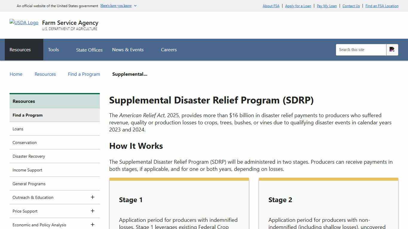 Supplemental Disaster Relief Program (SDRP) | Farm Service Agency
